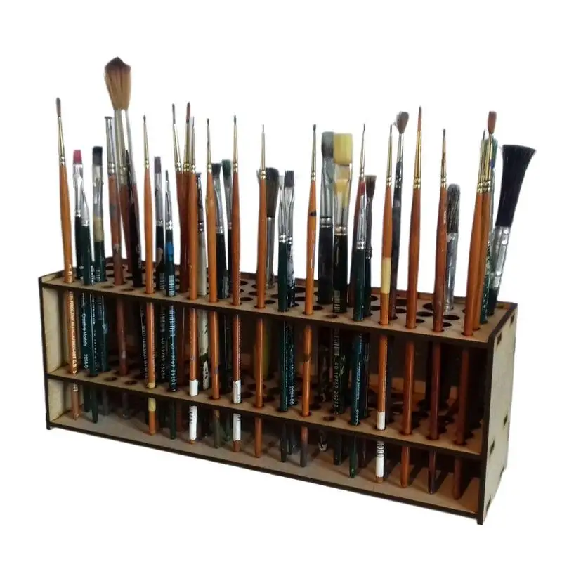 Paintbrush Holder Storage Rack Holder 67 Holes Paint Brush Holder Wooden Paint Brush Holder Stand Desk Organizer Watercolor Tray Rack For Pencils Brushes