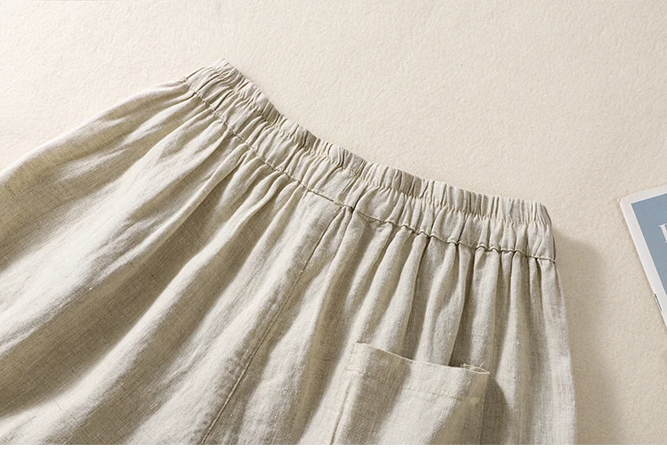 Casual Solid Linen Cotton Lace Floral Summer Short Pants Loose Elastic Waist Boho Beach Wear Shorts for Women Bottom