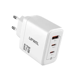 High - Speed 67W GaN Charger with EU Plug - 3 - in - 1 USB C & USB A Ports - 67W EU White Charger