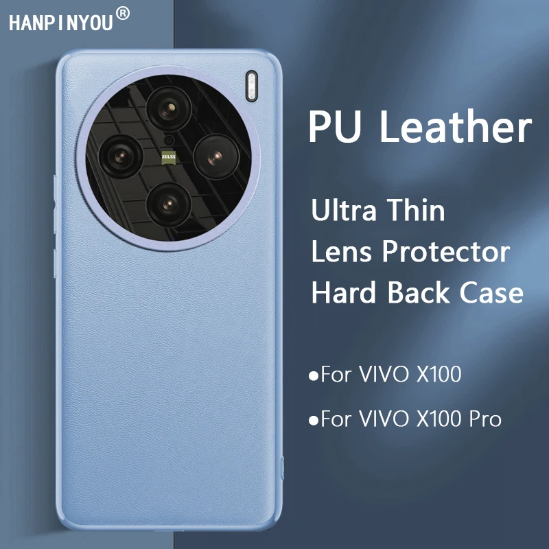 럭셔리 풀 커버리지 가죽 휴대폰 케이스, VIVO X100/Pro용 울트라 씬 하드 매트 백 카메라 보호대 소프트 TPU 쉘 펀다