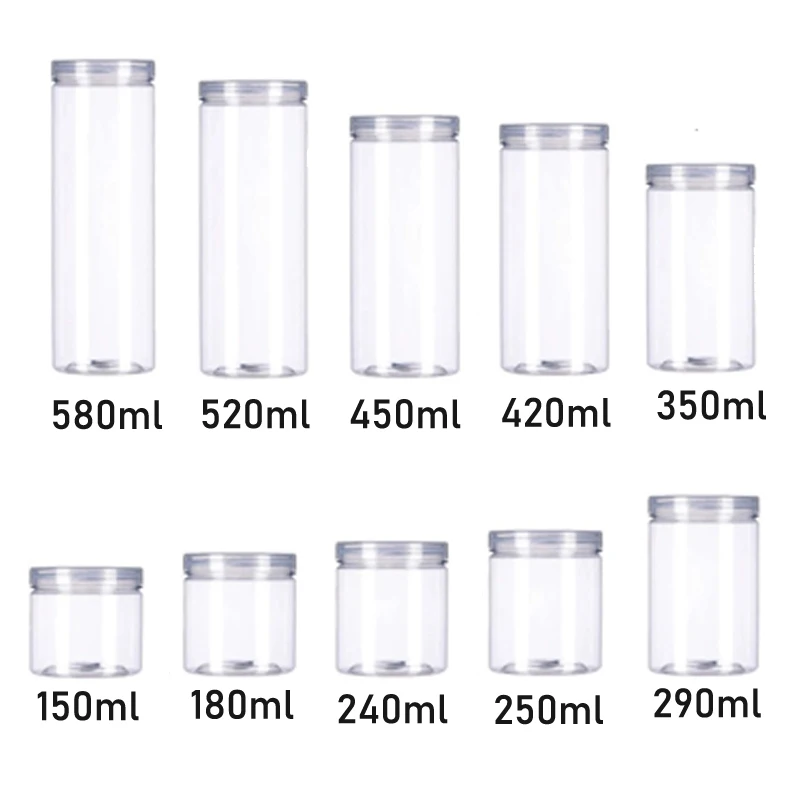 20Pcs150ml580mlClearPlasticJarsWAluminumLidsRefillableSealed