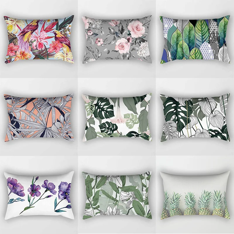 

Tropical Kinds of Flowers Birds Pillow Covers Short Plush Velvet Rectangle Bedroom Pillow Cases Cover