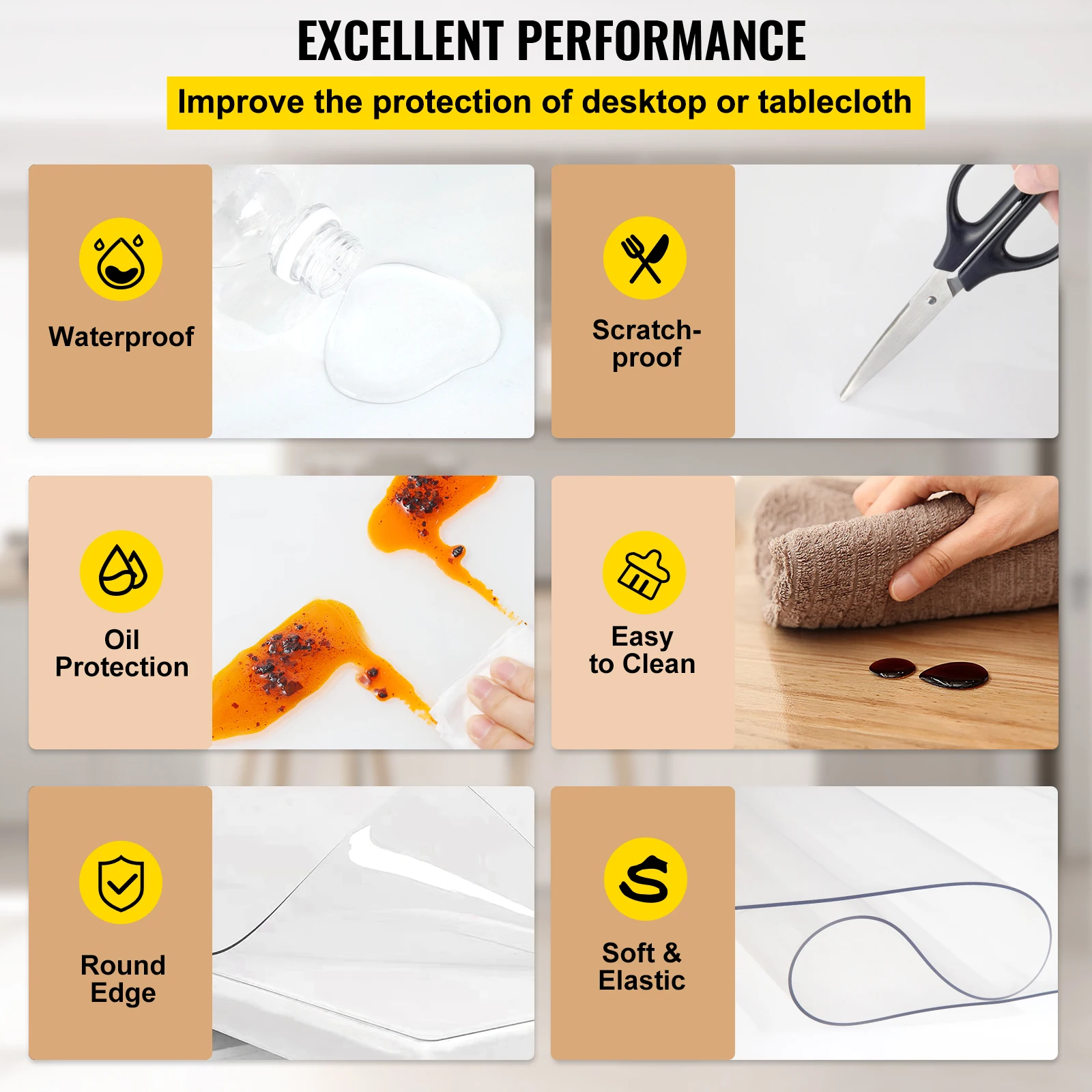 SucceBuy 1.5mm2mm PVC Table Cloth Transparent Clear Desk Cover Protector Plastic Soft Glass Waterproof Oilproof for Dining Table 3