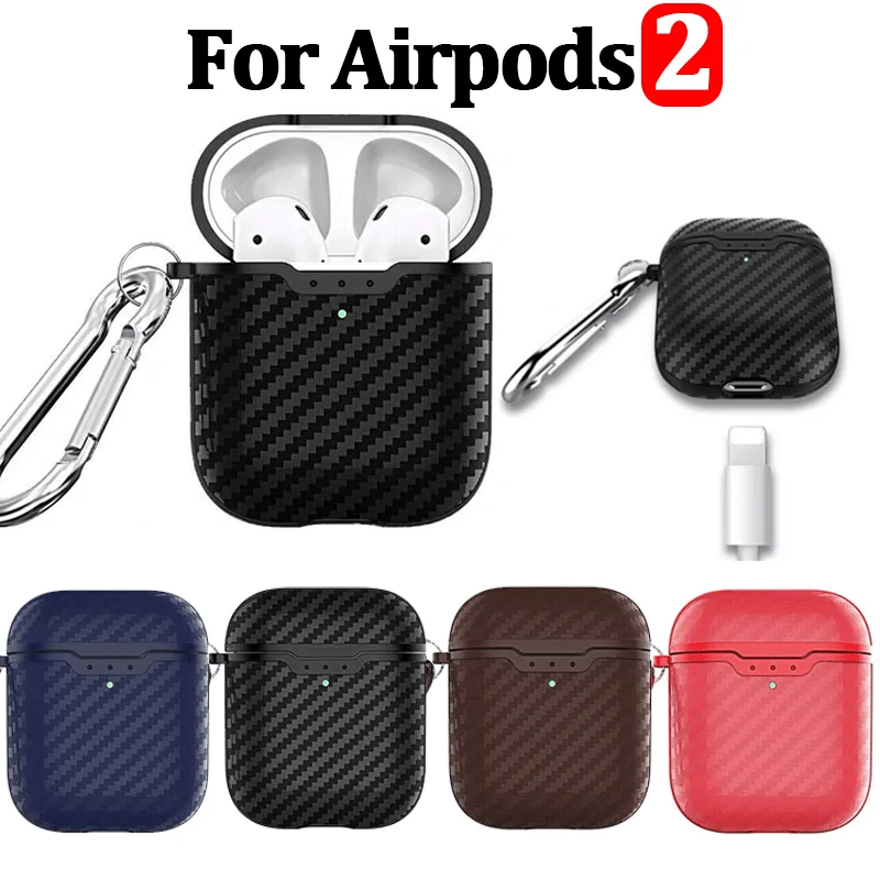 

Luxury Carbon Fiber Cover for Apple AirPods 1 2 Wireless Bluetooth Headphones Silicone Soft Shell with Keychain Protective Case