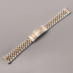 Premium 20MM Jubilee Bracelet - 904L Stainless Steel, Curved End, Solid Five - Bead Design with Glide Lock Clasp - 20mm (Steel Rose Gold)