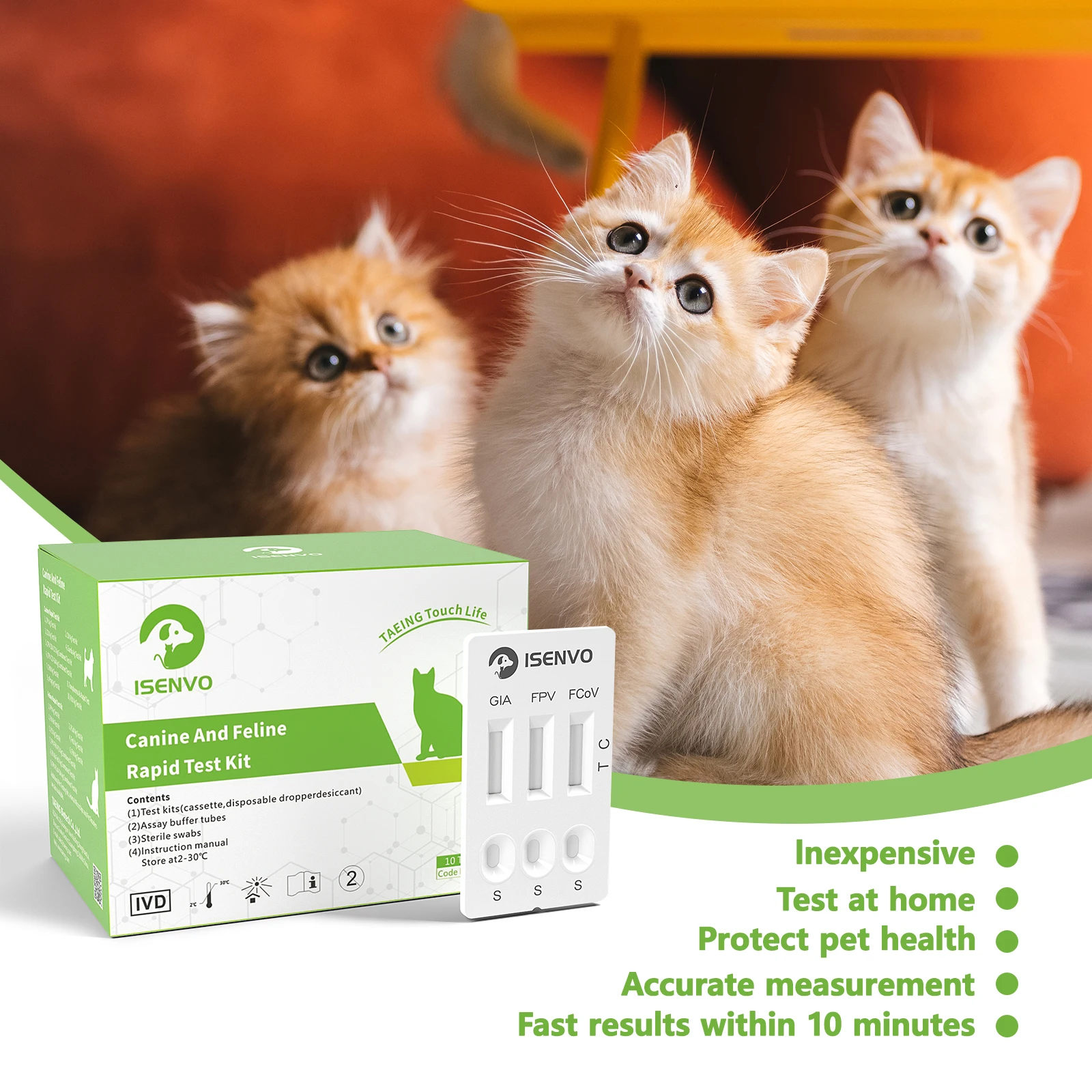 2/5/10Pcs 3-in-1 FPV+FCOV+GIA 3-in-1 Combo Rapid Test Kit Cats Kitten Home Health Detection