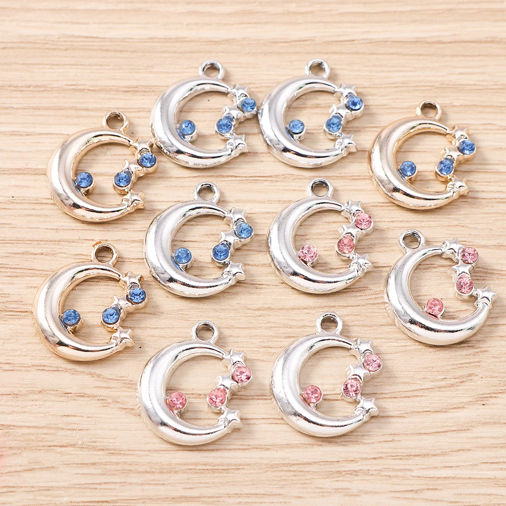 Tusember 10 Stück 14 x 17 mm hochwertige Kristall-Stern-Mond-Anhänger für DIY-Armband, Anhänger, Halskette, handgefertigtes Schmuckherstellungszubehör