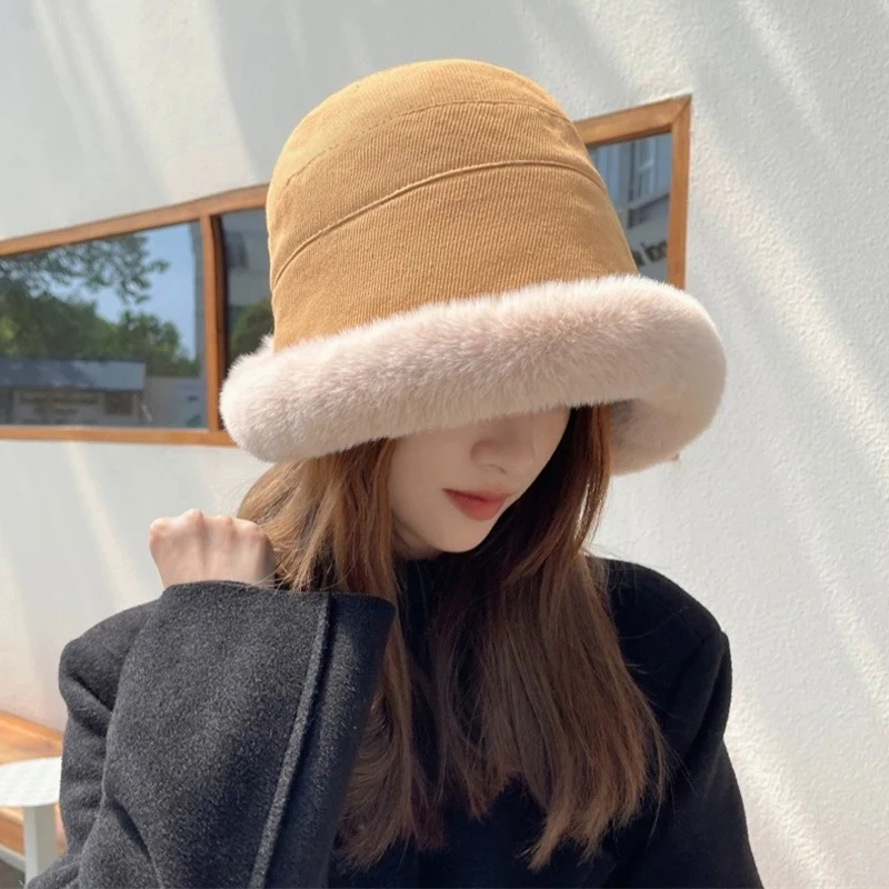 Soft Thickened Plush Winter Bucket Hat Fashion Outdoor Warm