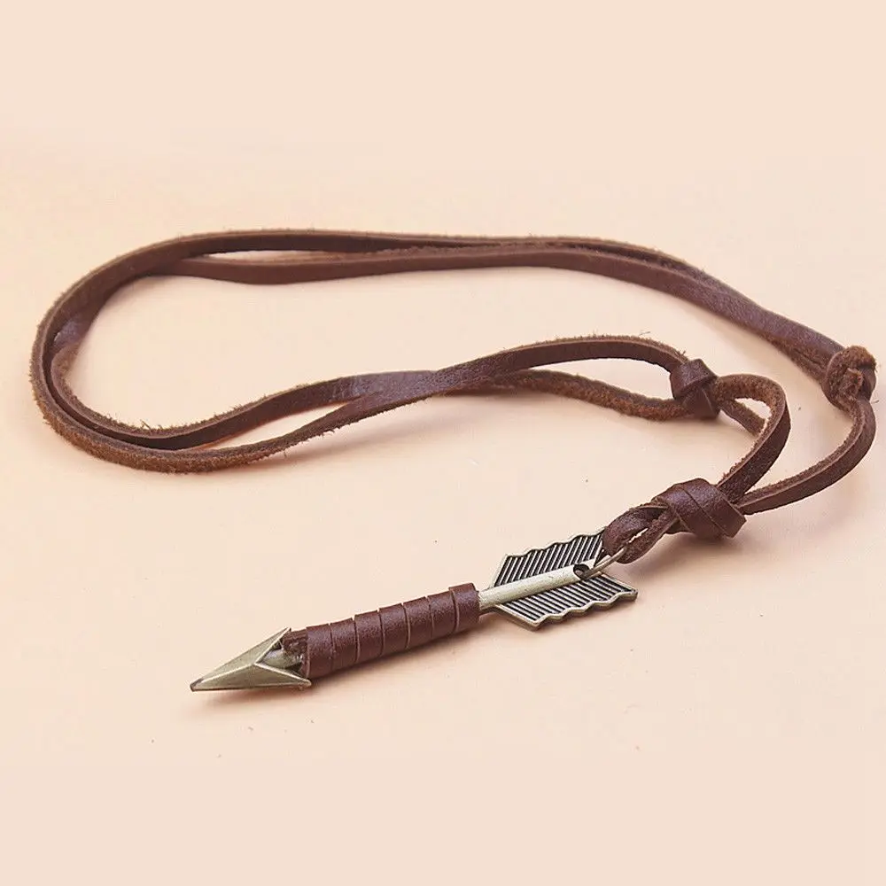 Gifts Punk Jewelry Handmade Arrow Pendant  Leather Chain Choker