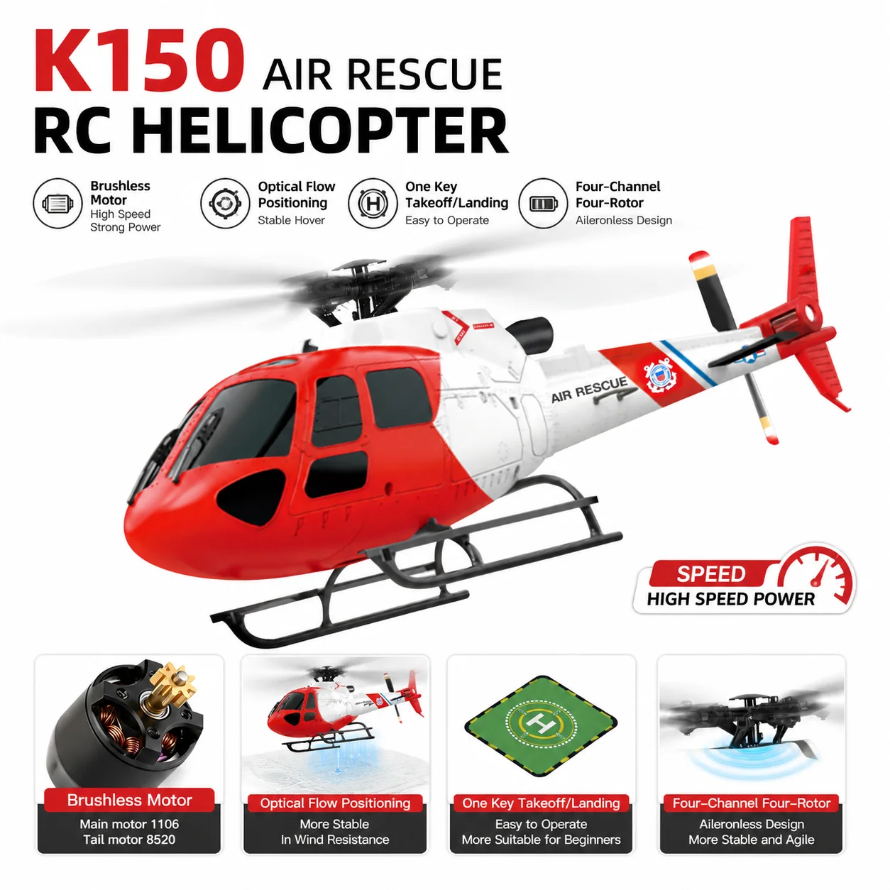 Hélicoptère RC K150 3 hélices sans balais 2.4GHz 6 axes