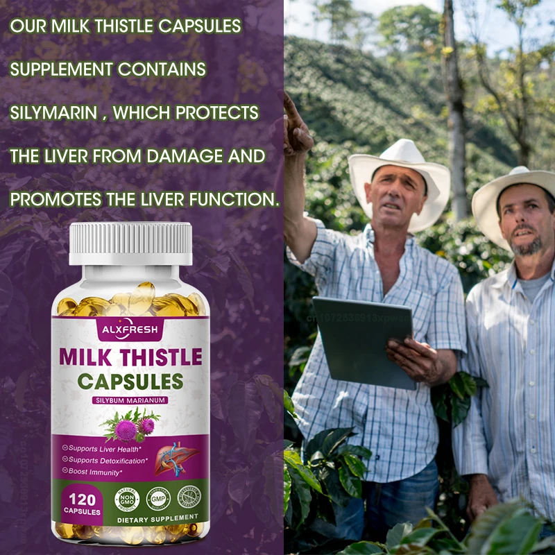 Organic Milk Thistle Extract 1000mg Capsule Dandelion Antioxidant Detox Support Liver Health Function Herbal Supplement