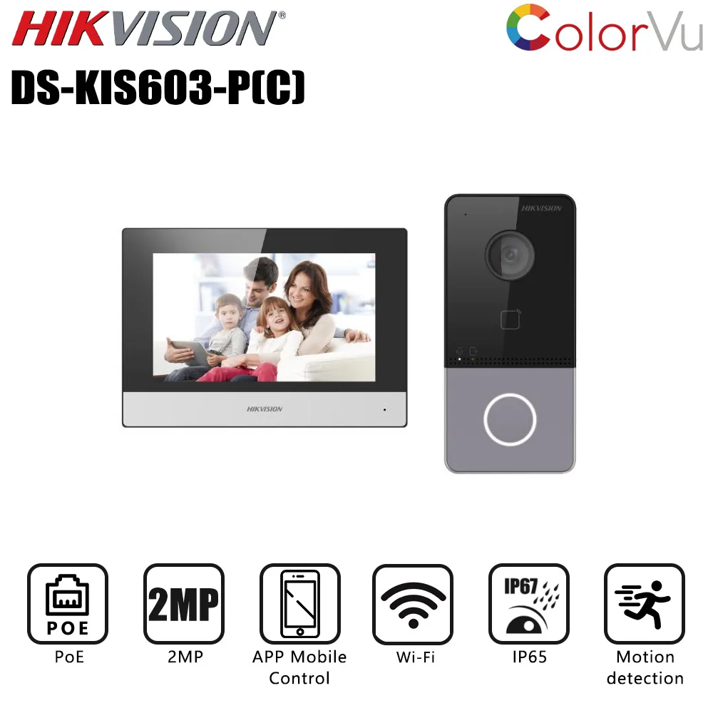 

Hikvision DS-KIS603-P(C) Video Intercom Kit Built-in Mic DS-KV6113-WPE1(C) Doorbell DS-KH6320-WTE1 Poe Door Station WIFI Monitor