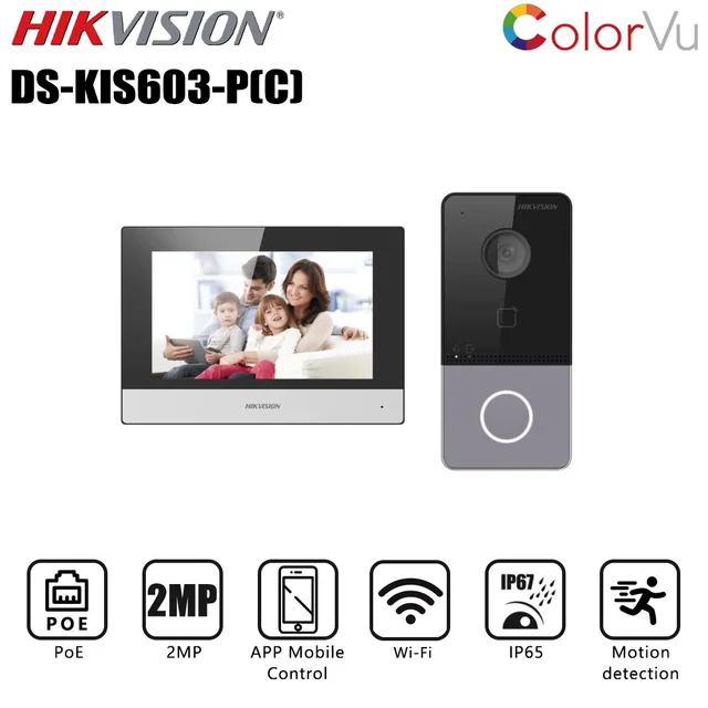 Hikvision DS-KIS603-P(C) Video Intercom Kit Built-in Mic DS-KV6113-WPE1(C) Doorbell DS-KH6320-WTE1 Poe Door Station WIFI Monitor 1