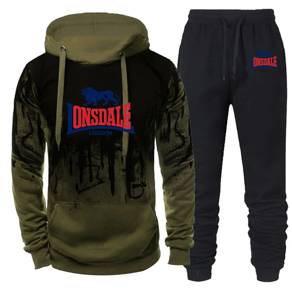 LONSDALE Men's Suit Is Comfortable Warm In Autumn Winter Business  Leisure Collar Zipper Coat+Trousers Men's Sweatshirt Suit