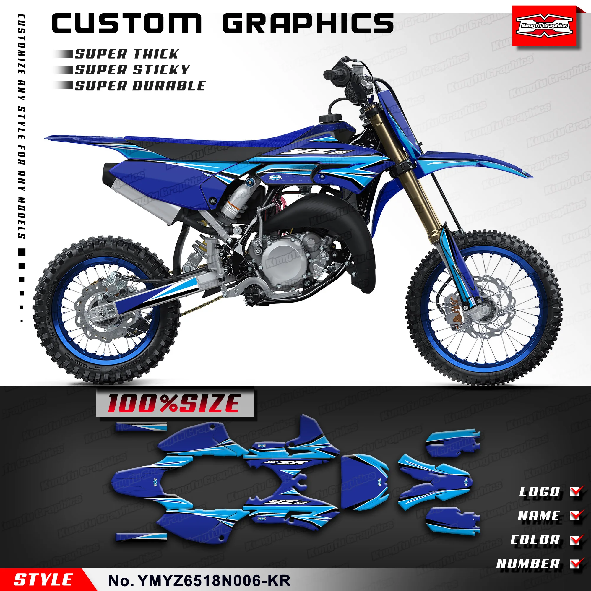 

Набор виниловых наклеек KUNGFU GRAPHICS Racing для Yamaha YZ65 YZ 65 2018 2019 2020 2021 2022 2023, YMYZ6518N006-KR