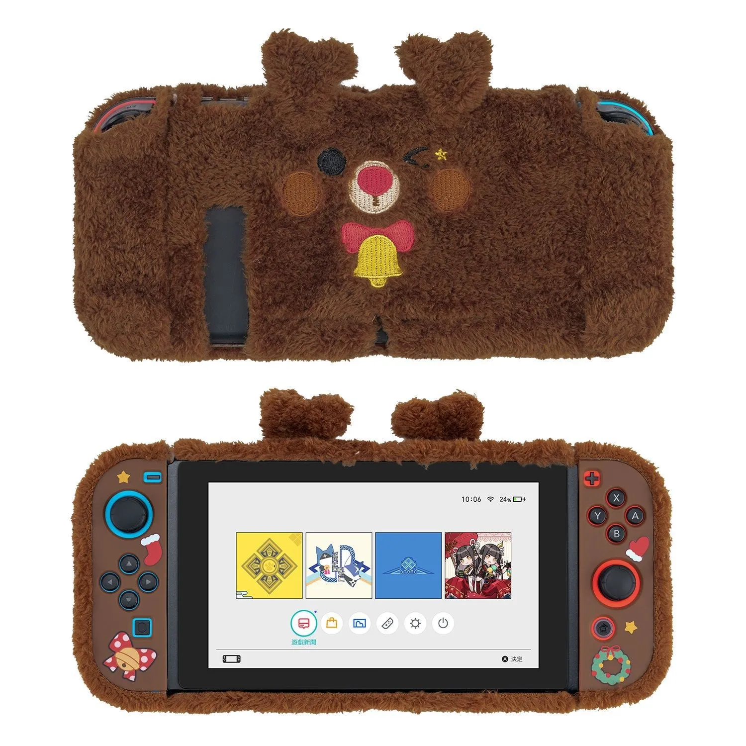 Geekshare-pelúcia Concha Protetora Compatível com Nintendo Switch ou Switch Oled Urso Bonito Coelho Elk Case Presente de Natal Inverno - Image 5