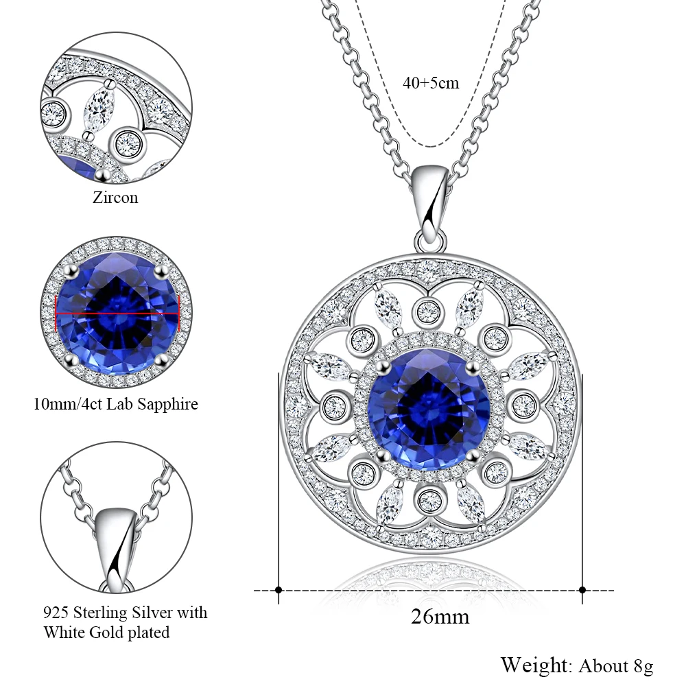 4ct Sapphire Pendant Necklace Sterling Silver Gold