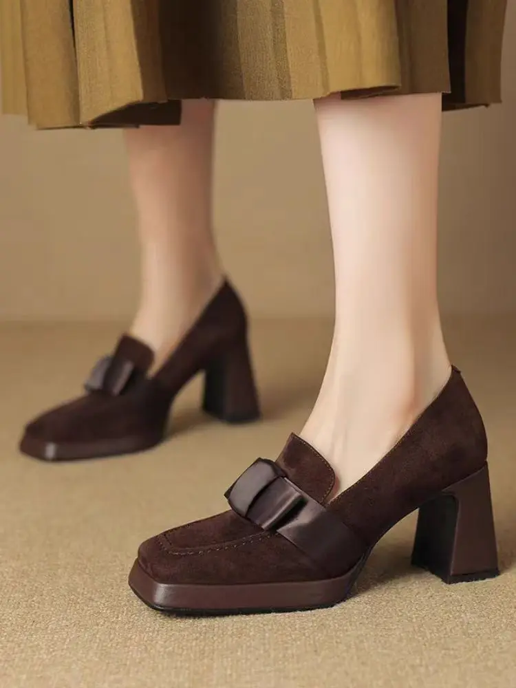 Zapatos de tacón alto para mujer, mocasines con lazo a la moda