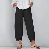 Femmes Vintgae Harjauku coton et lin sarouel ample décontracté taille haute pantalon à jambes larges surdimensionné Baggy pantalon Joggers 5