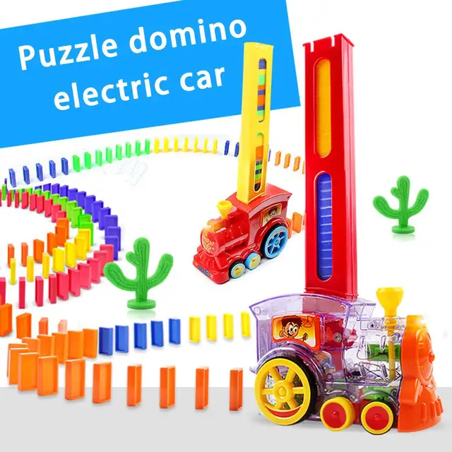 Dominos Train Set Automatic Dominos Blocks Drop Electric Train Bee Cow Train For Children Birthday Gifts 1