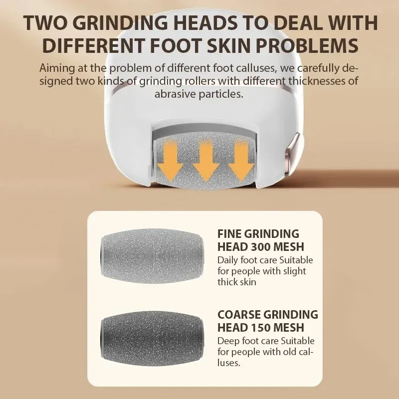 Pedicure Machine Portable Electric Foot Callus Remover, Type-C Rechargeable 2 Speed Feet Heel Dead Skin Grinder 3 Heads