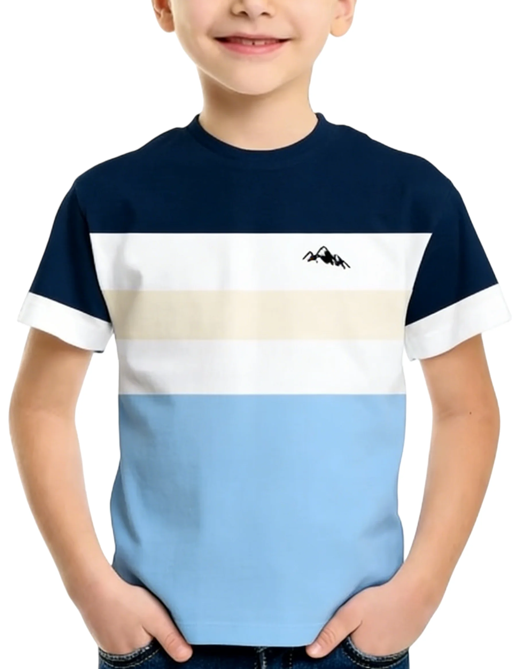 New Striped Short-sleeve T-shirt for Boys and Girls, Summer Colour-block Casual Top, Versatile Basic Shirt for Older Children