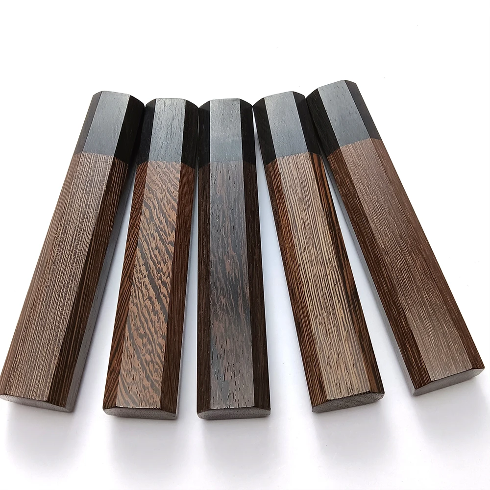 1piece Wenge Wood + Ebony Octagonal Knife Handle for DIY Semi-finished Damascus Knife Handle Material Kitchen Knife Handle