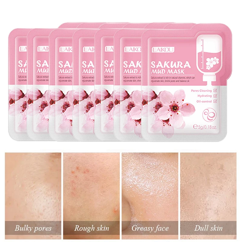 3/5/7pcs Sakura Mud Face Mask Cleansing Whitening Moisturizing Oil