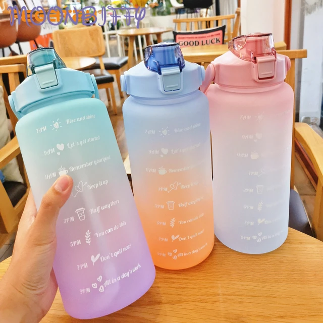 Big Pop Up Cute Water Bottle with Straw Female Girls Large Portable Travel  Bottles Sports Fitness Cup Summer Cold Water For Girl - AliExpress