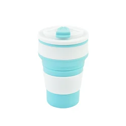 Collapsible Silicone Travel Mug with Cover - Portable 350ML/500ML喝水杯 for Outdoors, Coffee, and Tea (Blue white)