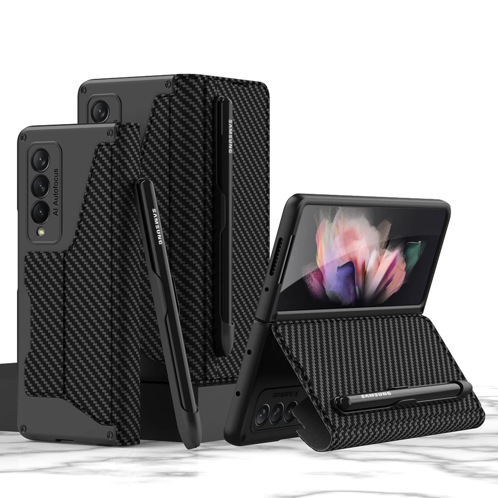 

For Samsung Galaxy Z Fold 4 with Pen Holder Solt Flip Leather Cover Shockproof Coque For Galaxy Z Fold 3 5G (No Pen)