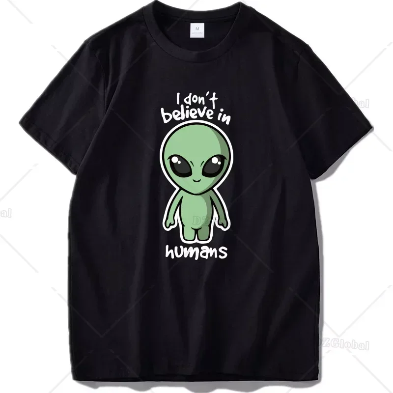 

Футболка с инопланетянином, я не верю в человека, черная футболка из 100% хлопка, мультяшная модная футболка европейского размера с рисунком