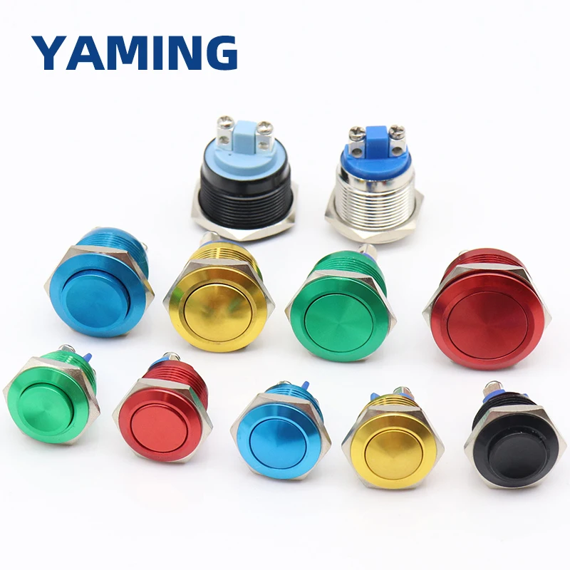 16/19/22Mm Interruttore A Pulsante Rotondo In Metallo Alto/Piatto Auto-Reset Pulsante Momentaneo Controllo Campanello Colorato Impermeabile Ip65