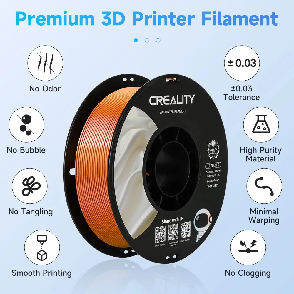 Creality 실크 PLA 필라멘트, FDM 및 FFF 3D 프린터용, 엉킴 방지, 강한 본딩 오버행 성능, 1.75mm