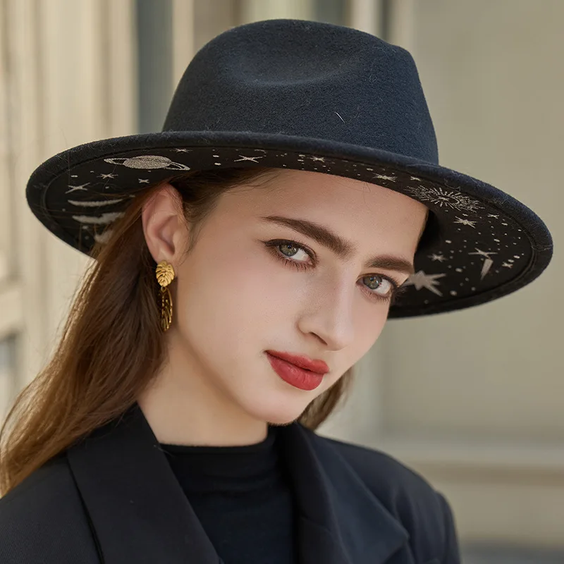 Fashion Hat Women's Vintage Fedora Hat with Wide Brim for Autumn Winter