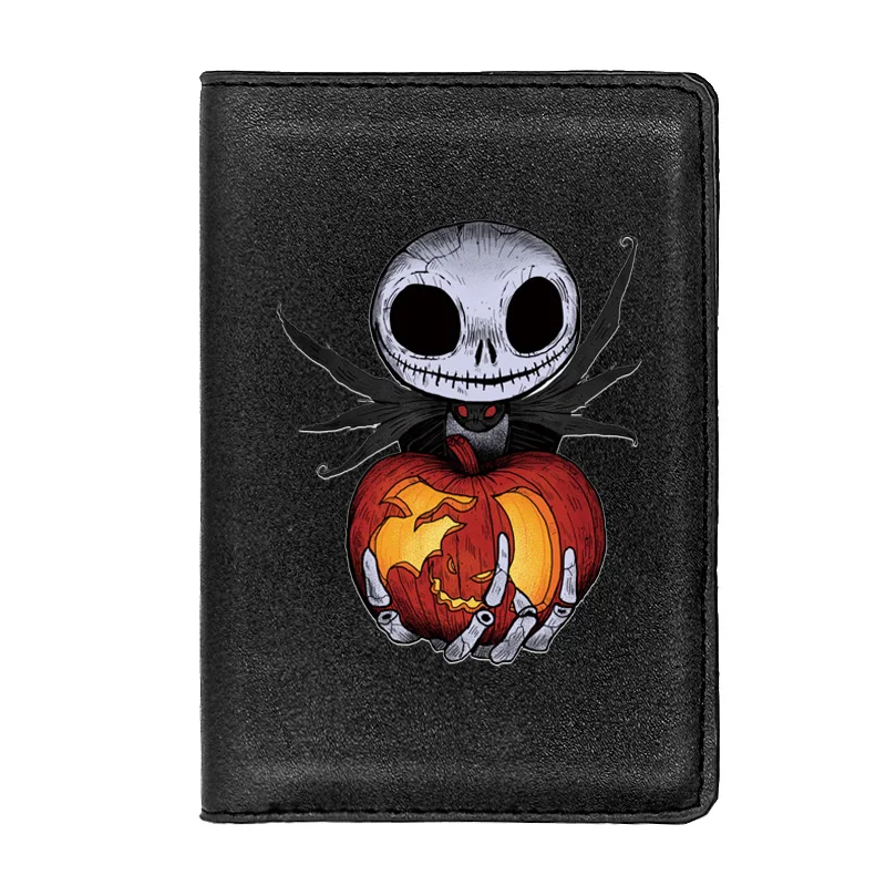 

Personality Halloween Pumpkin Skull Printing Leather Passport Cover Men Women Holder ID Credit Card Case Travel Passports Wallet