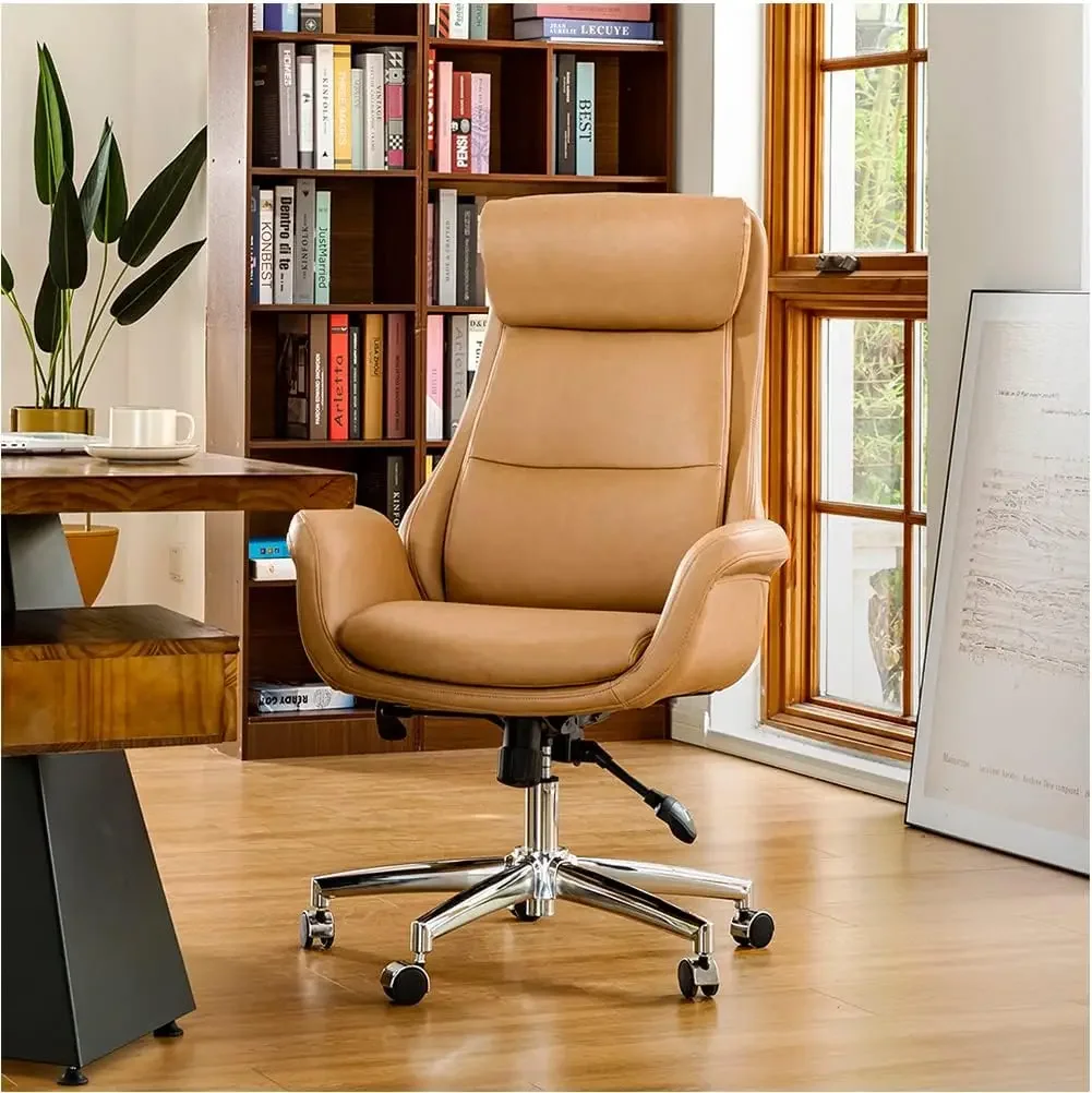 

Home High-Back Office Chair Leather Adjustable Swivel Desk Chair with Arms