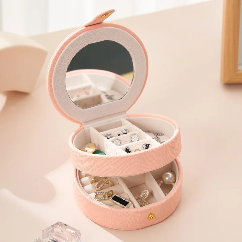 

Double creative pu jewelry box travel mini portable Jewel Box earrings earrings jewelry storage box makeup organizer storage box