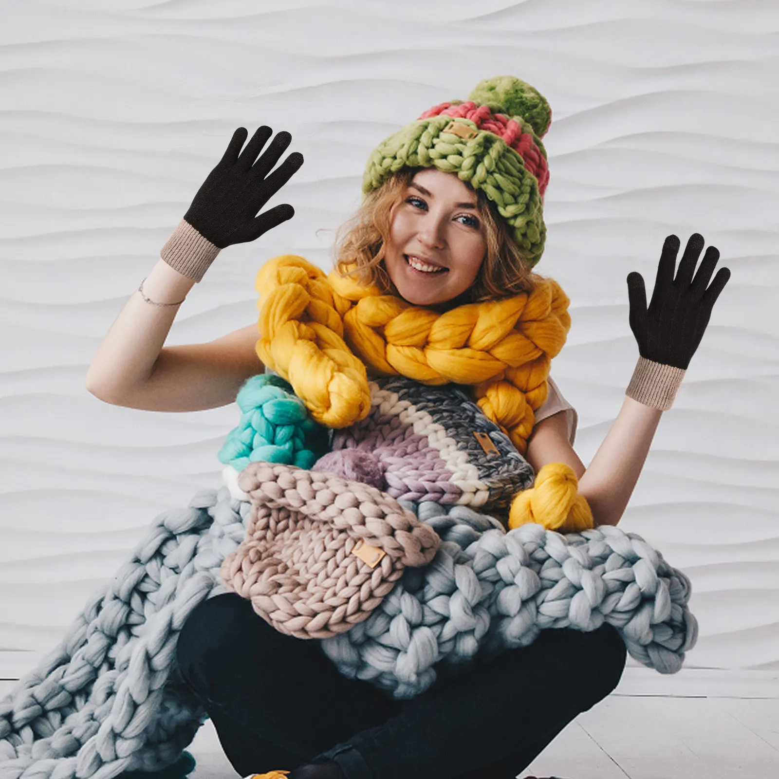 2 쌍 겨울 장갑 터치 스크린 따뜻한 열 양털 장갑 남성 여성용 달리기 운전 야외 추운 날씨 편안한 착용감