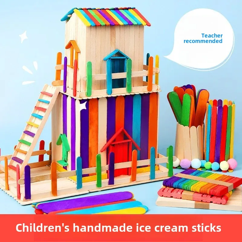 Handmade Colorful Lollipop Sticks DIY Ice Cream Stick round Wooden Rod Small Wood Board Piece Material for Toy Building Blocks