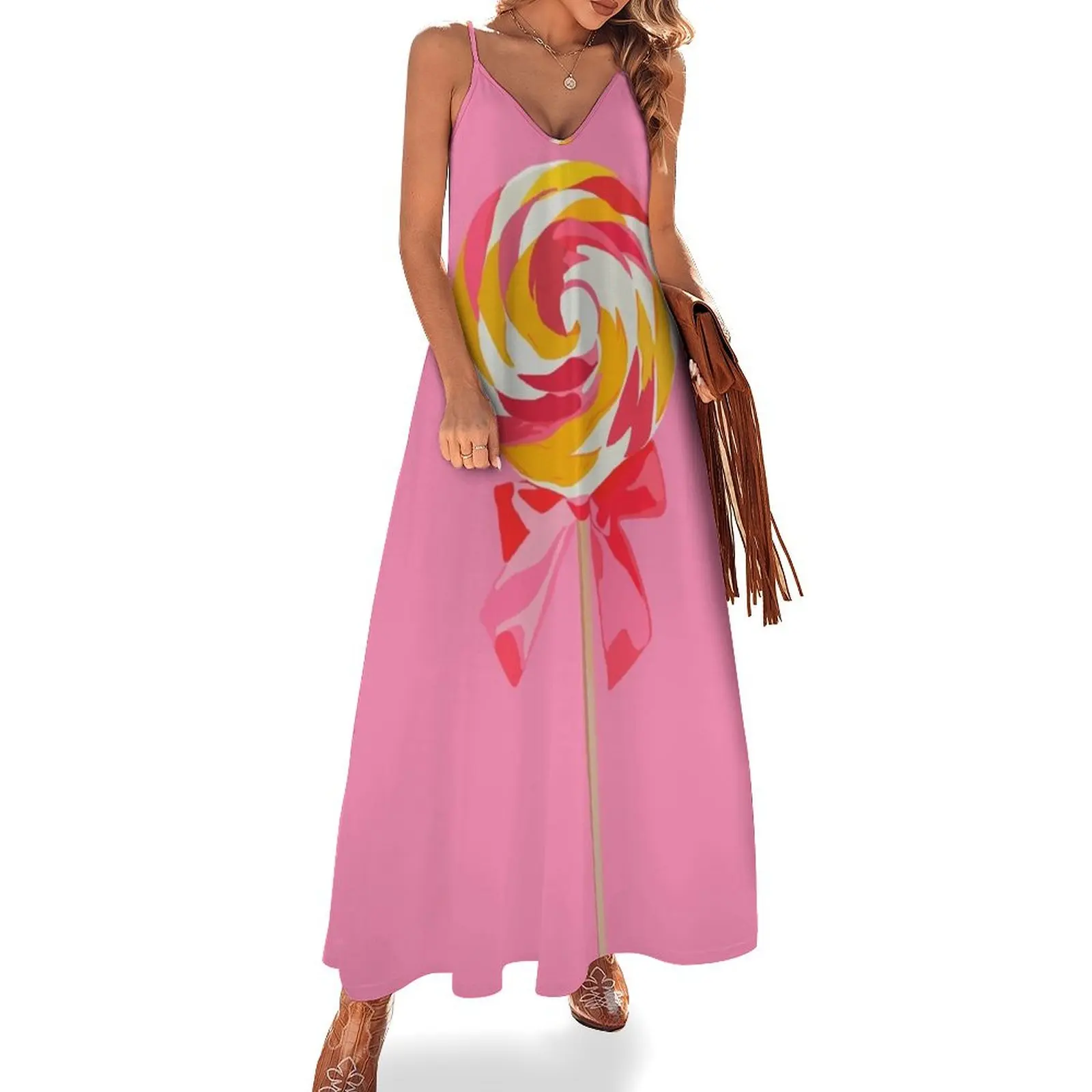 

Big Pink Lollipop with Pink Ribbon Sleeveless Dress dress for women 2024 Dress woman