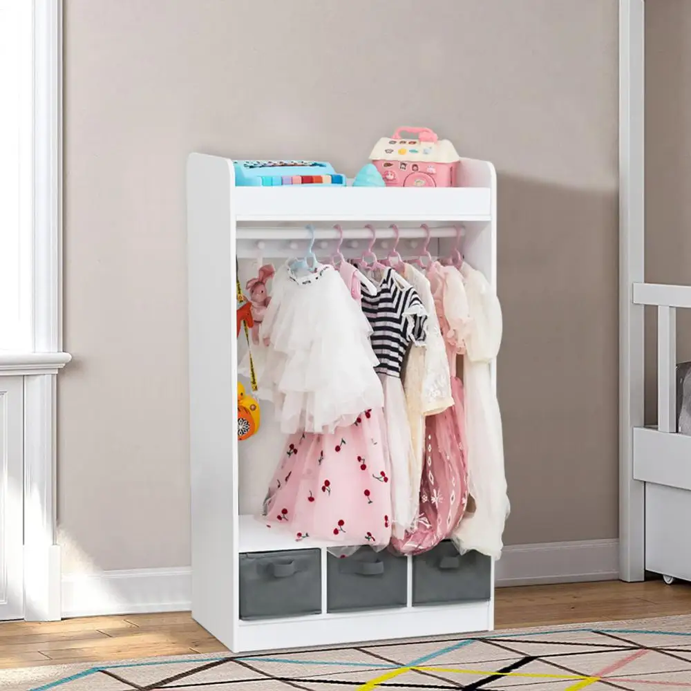 Children's Wardrobes Open Hanging Armoire Closet With Mirror Simple Kids Costume Organizer Clothes Cabinets Bedroom Furniture 3