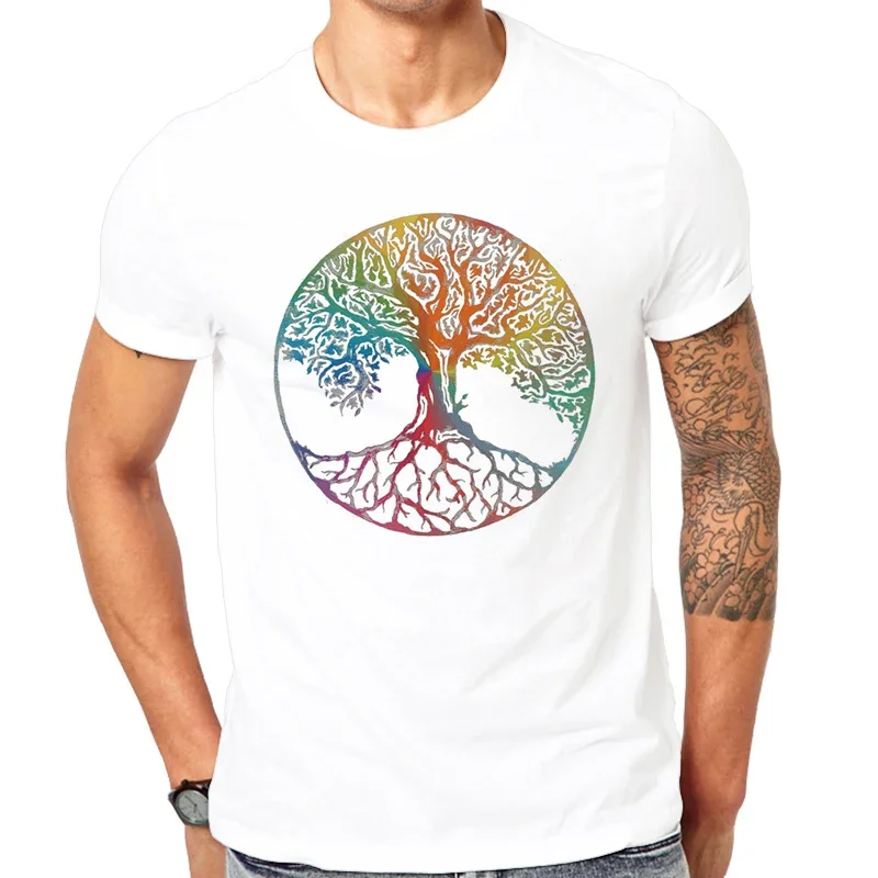 

Multi Color Tree of Life Men T-Shirt Fashion Sacred Geometry Printed O-Neck Short Sleeve Tops Funny Summer Casual Ventilate Tees