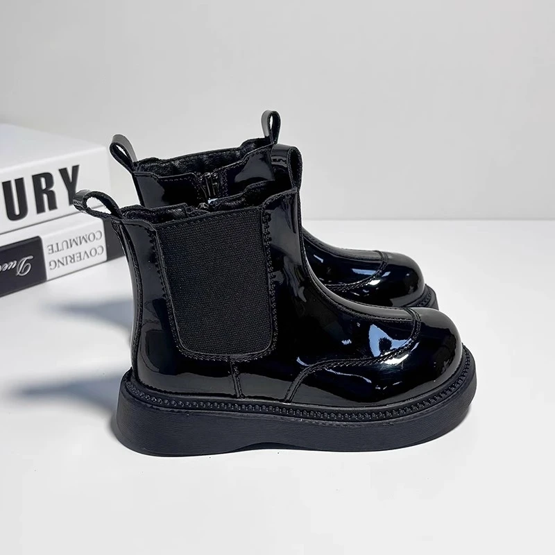 Kids Fashion Ankle Boots for Boys Girls Unisex Glossy PU Leather Rubber Boots Classic Chelsea Boots 2025 Autumn Winter Brand New