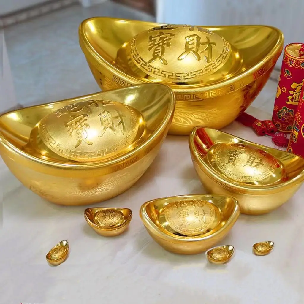 

Chinese Feng Shui Gold Dollar Yuanbao Ornament Artificial Lucky Fortune Home Decoration Festive Wedding Decor Prop Happy NewYear
