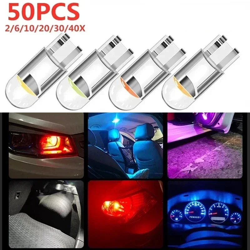 NEW 50PCS Car LED T10 W5W Canbus Glass COB 6000k Reading Dome Lamp Marker Wedge License PlateLight Bulb 168 194 192 DC 12V