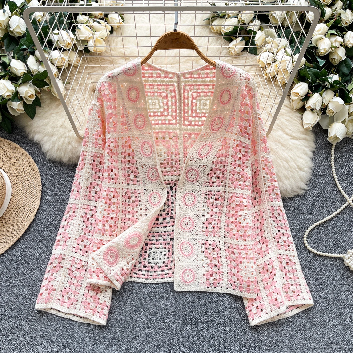 Chic vintage long sleeve print loose Knit  Elegant Fashion Sexy cardigan bohemian Women Blouse Women