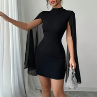 2025 Cross border European and American Women's Round Neck Pit Bar Pearl Chiffon Cloak Wrapped Hip Dress for Women