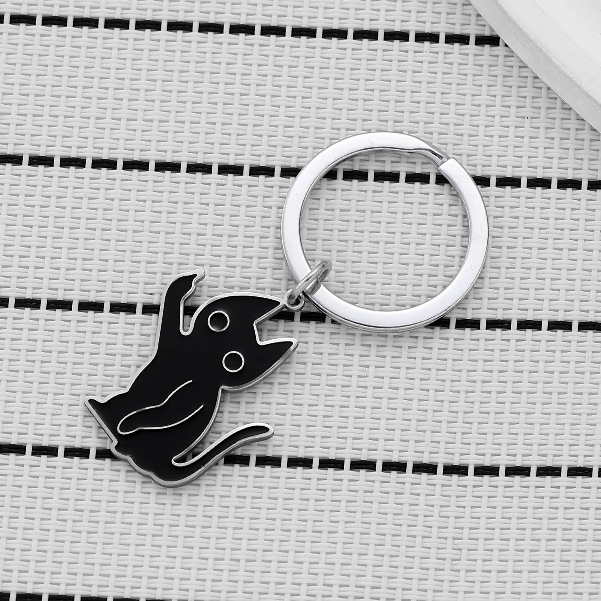 Funny Cat Keychain Stainless Steel Rude Gesture Pendant - Black Cartoon Middle Finger Gift for Women Men