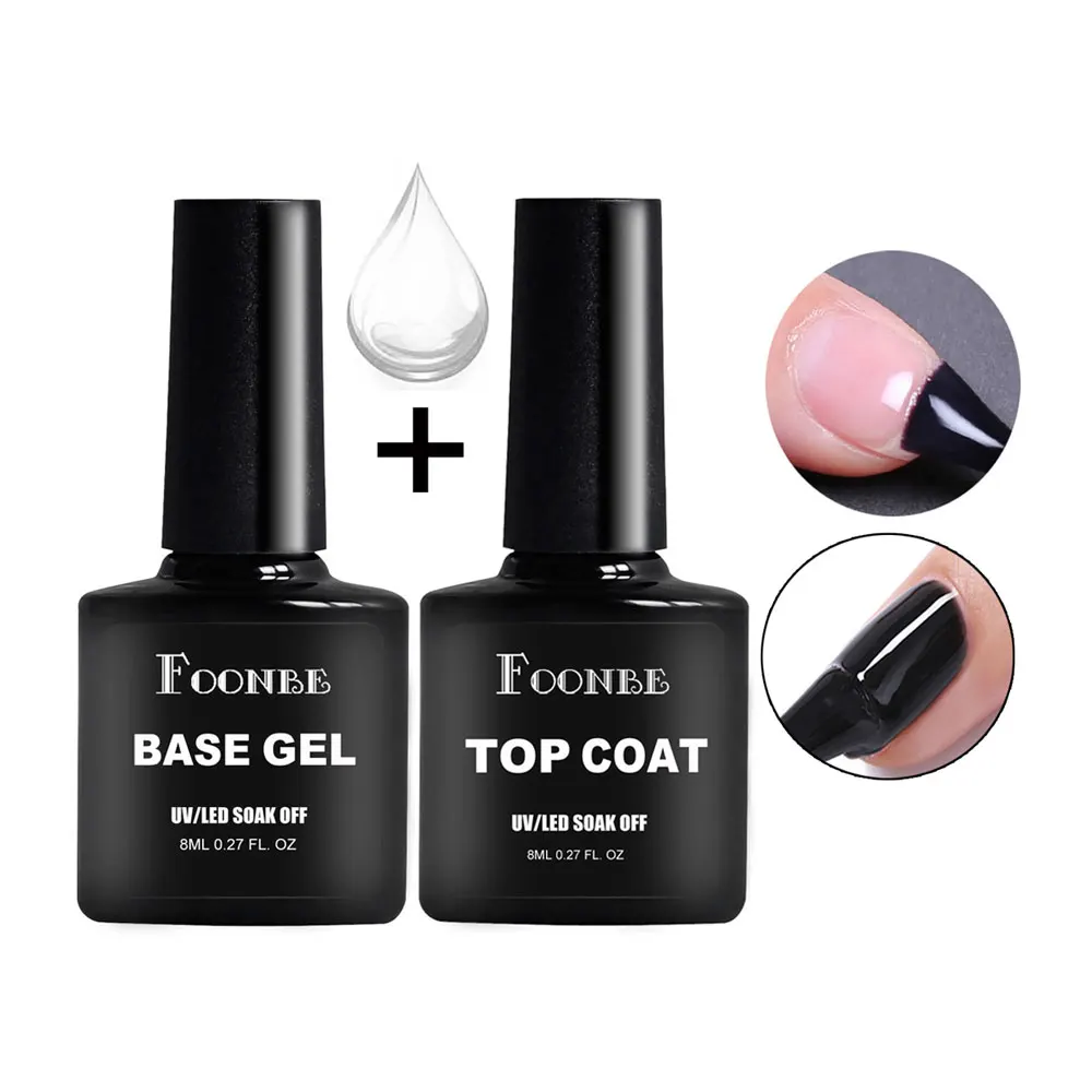 Foonbe 8Ml Base Top Coat Gel Polish Set Uv Soak Off Semi Permanente Nail Art Gel Vernice Base Gel Top Coat Gel Vernice